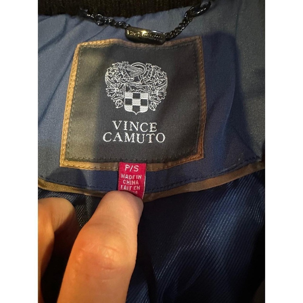 Vince Camuto Womens Navy Blue Down Filled Belted Puffer Parka Jacket Size PS